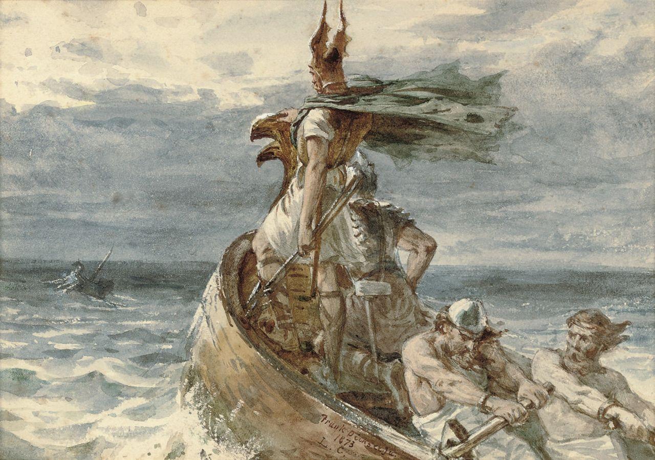 An artist's depiction of Vikings at sea