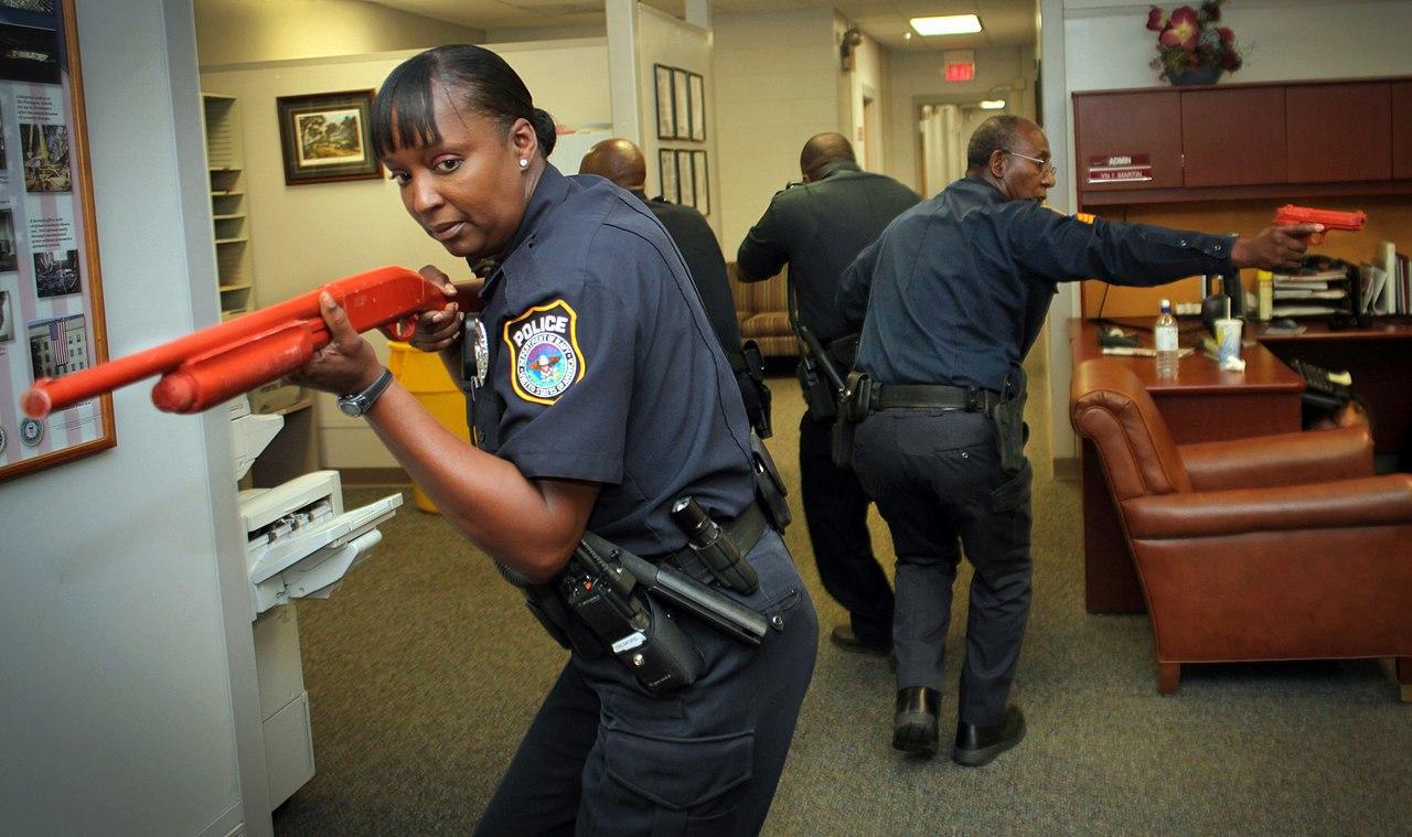 A photograph of several police officers conducting a training exercise