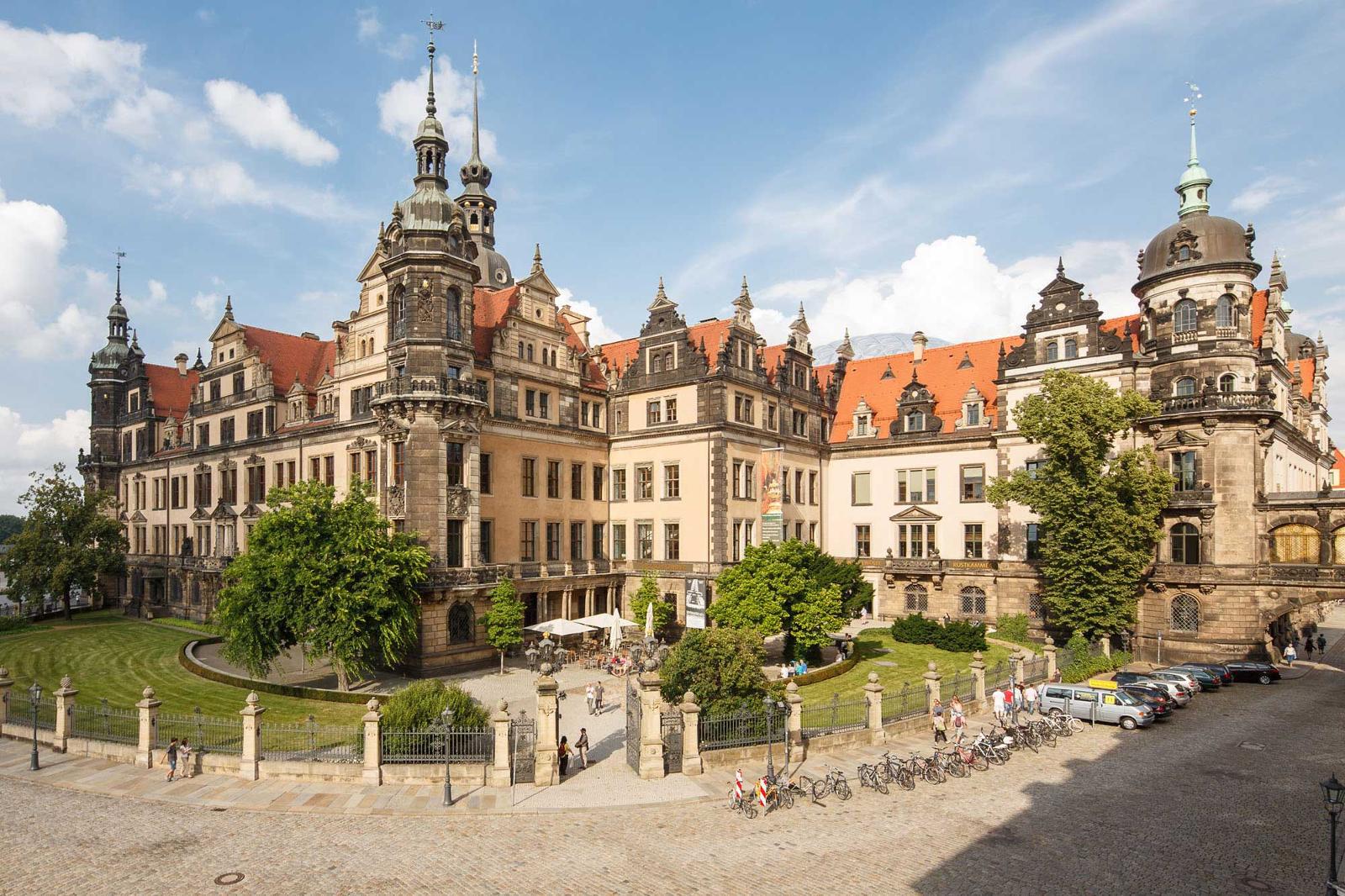 The exterior of the Gruenes Gewoelbe Museum in Dresden, Germany