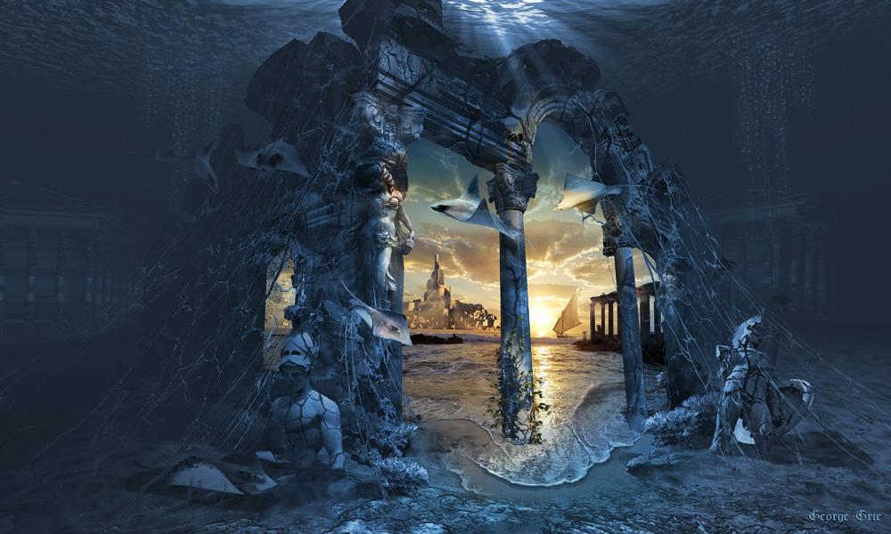 A photograph of Atlantis pictured beneath the ocean
