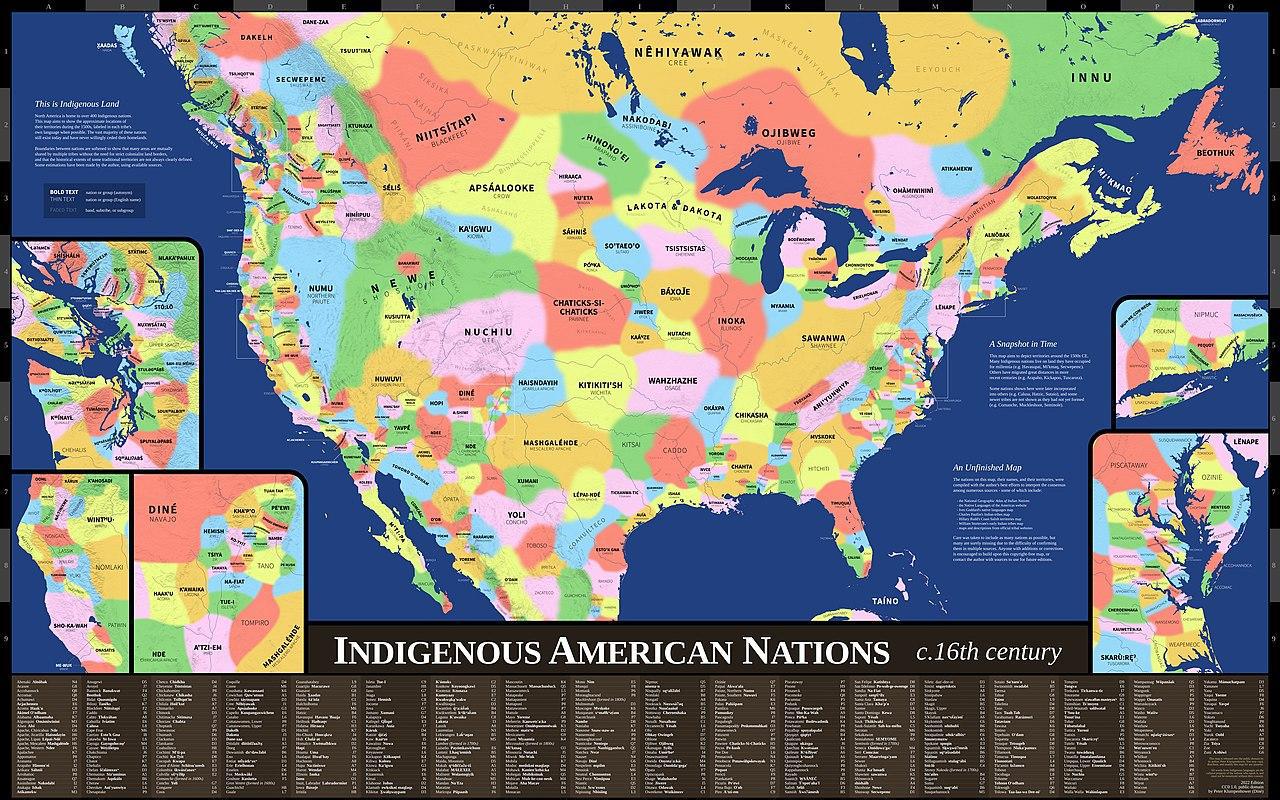 A map of the numerous Native American tribes