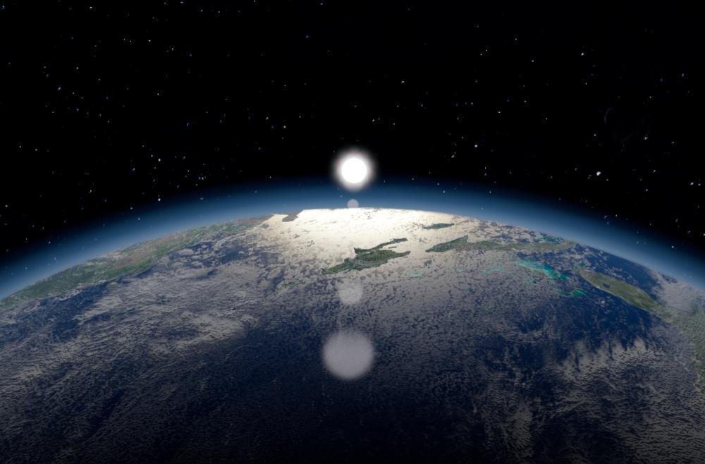 A depiction of the Earth, Sun, and the wider universe