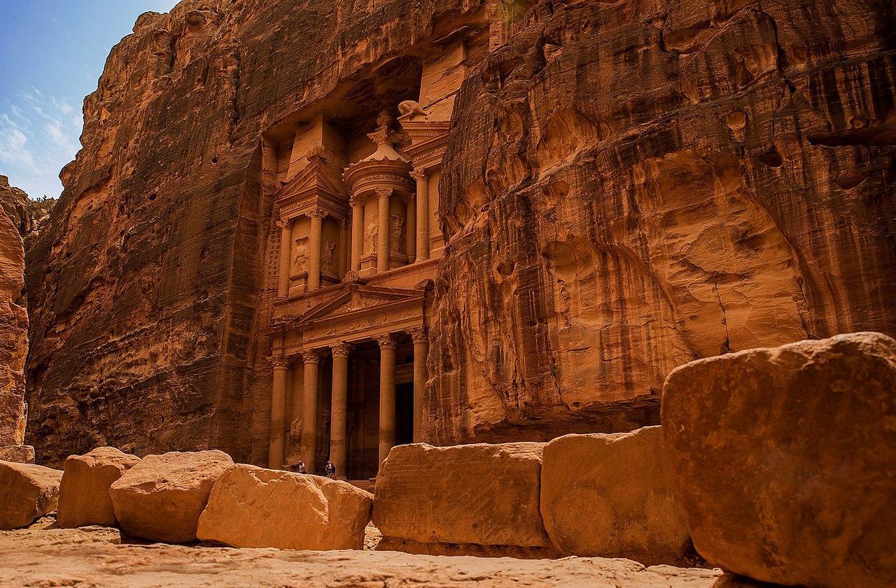 A photograph of a carved structure at Petra