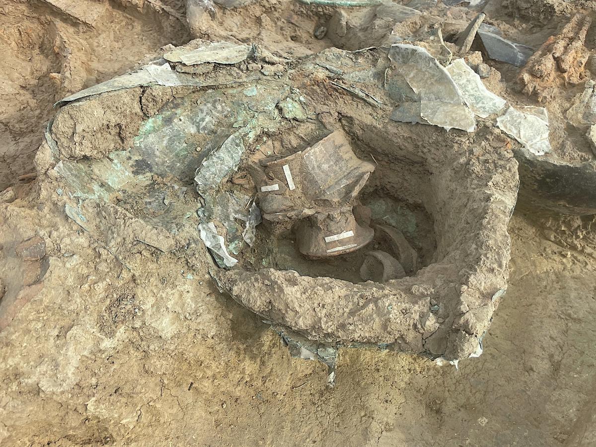 A photograph of an artifcat found at the Corinaldo Necropolis