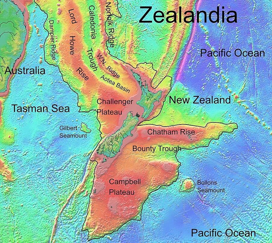 A photograph showcasing the landmass of Zealandia