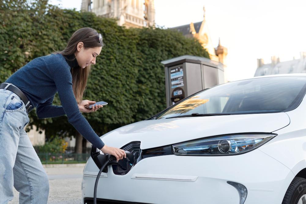 A photograph of an electric vehicle charging