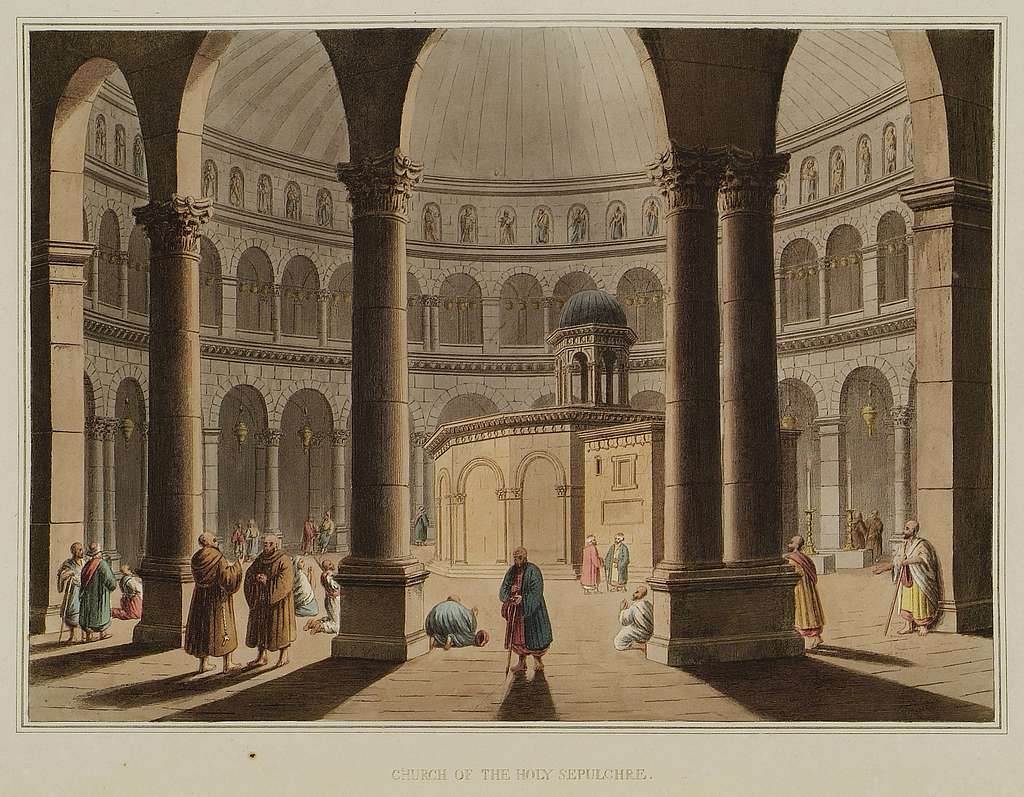 A drawing of the atlar around Jesus's tomb in the Church of the Holy Sepulchre