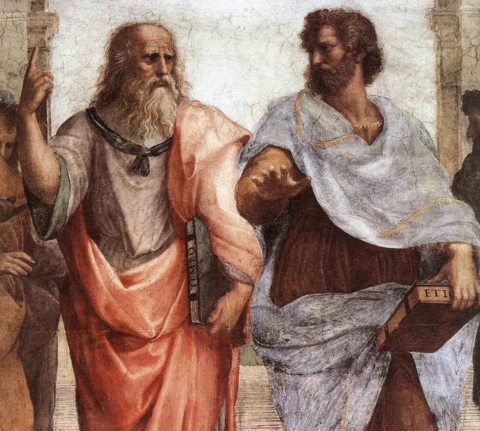 A depiction of Plato dressed in a red robe
