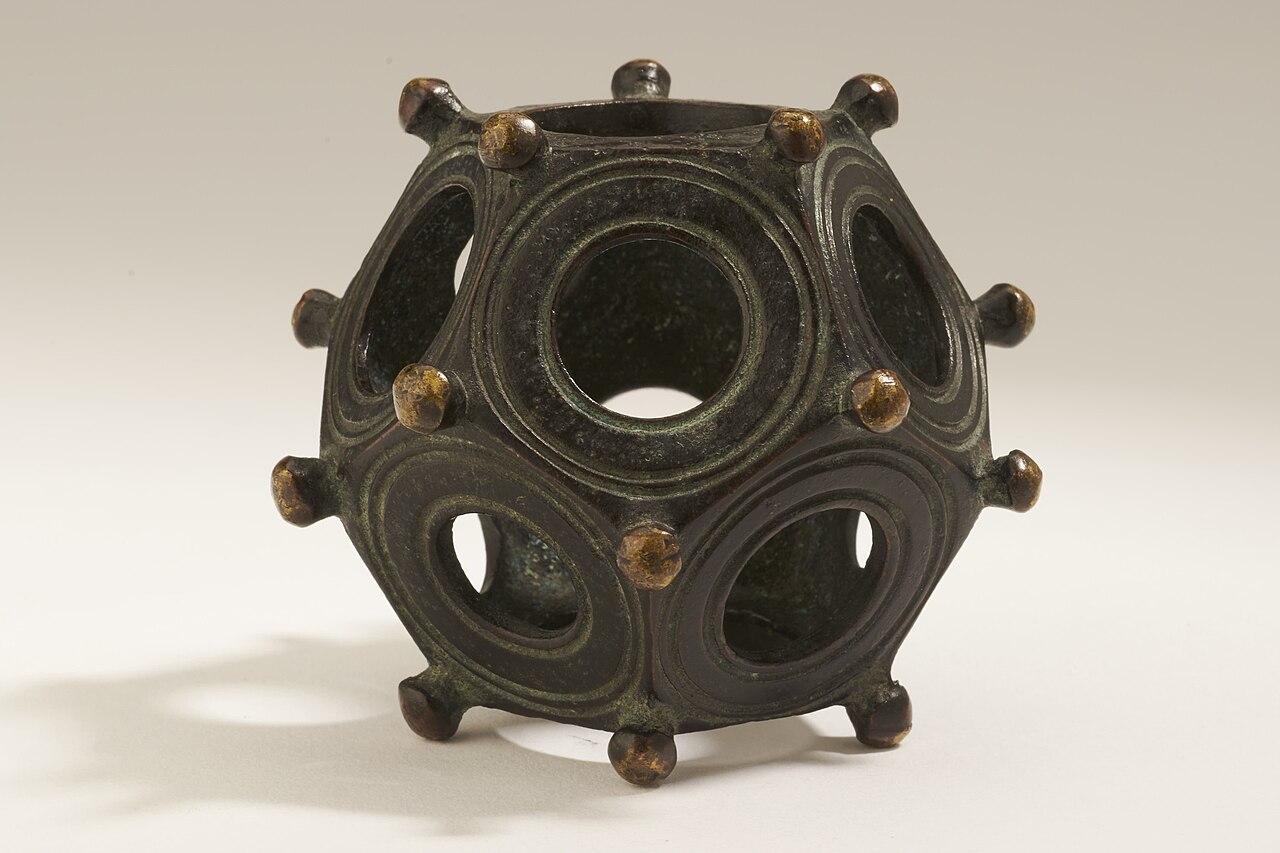 A photograph of a Roman dodecahedron on display