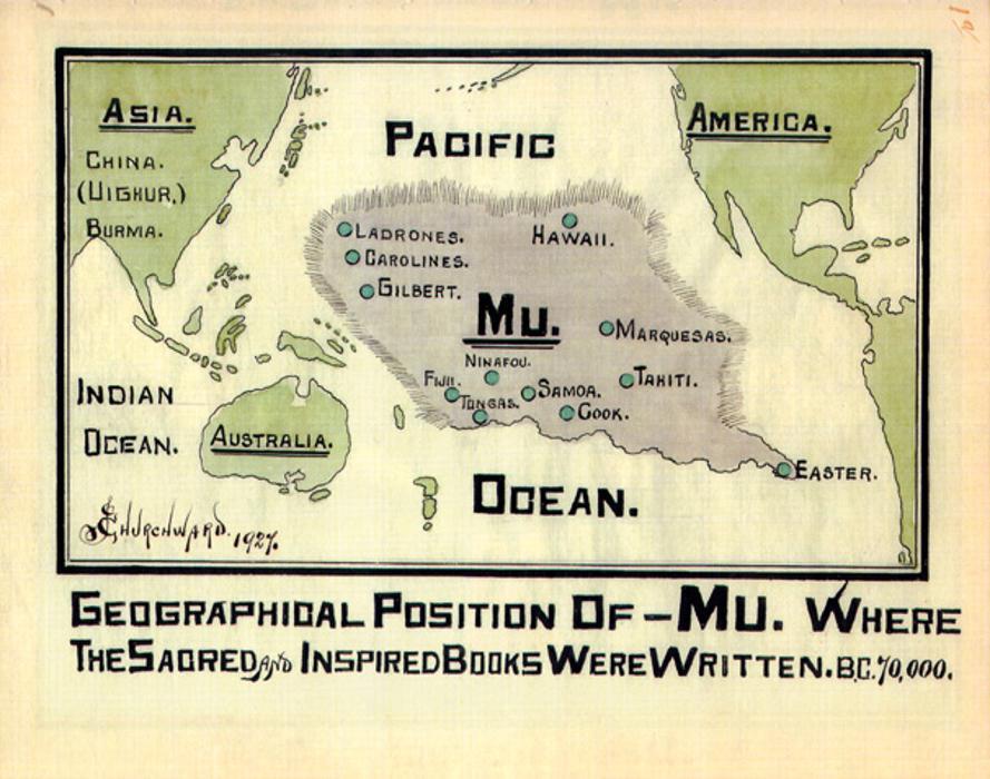A theoretical map showcasing where the continent of Mu existed