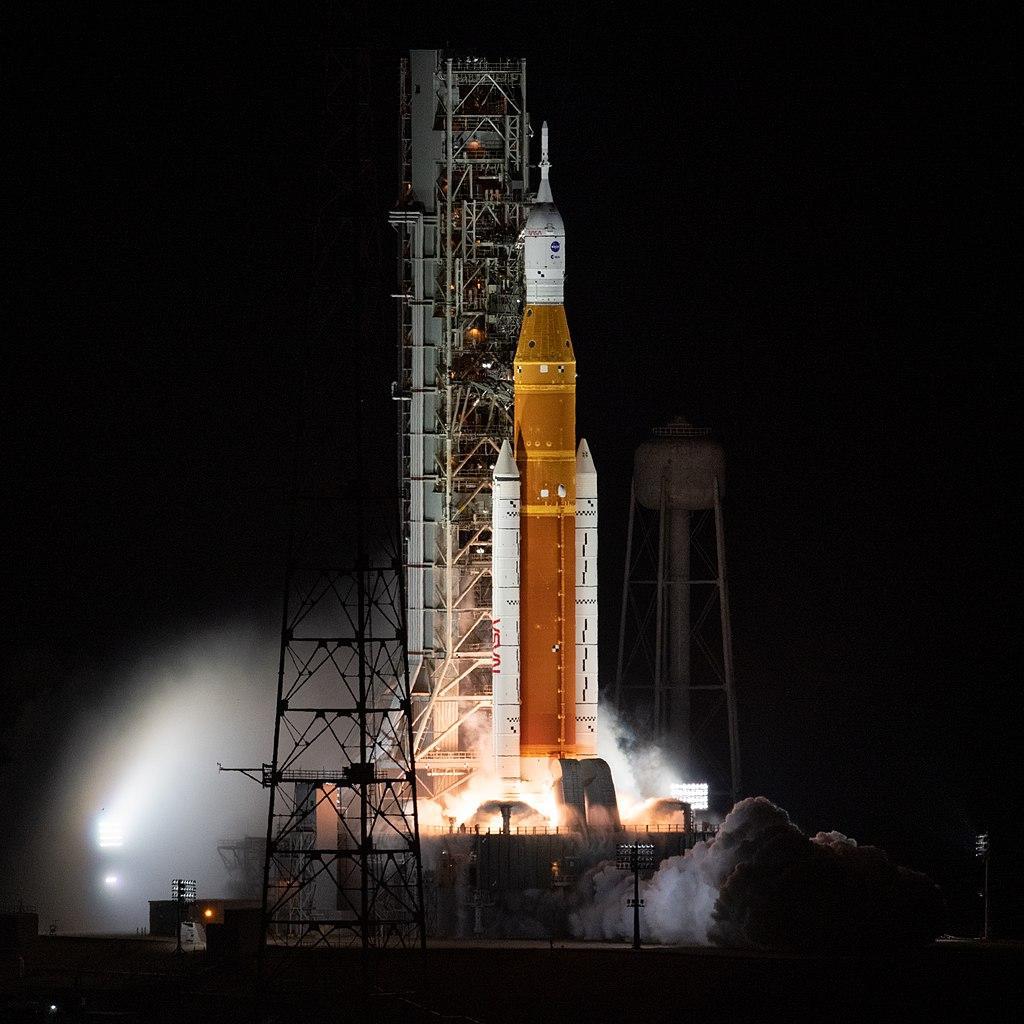 A photograph of NASA’s Space Launch System