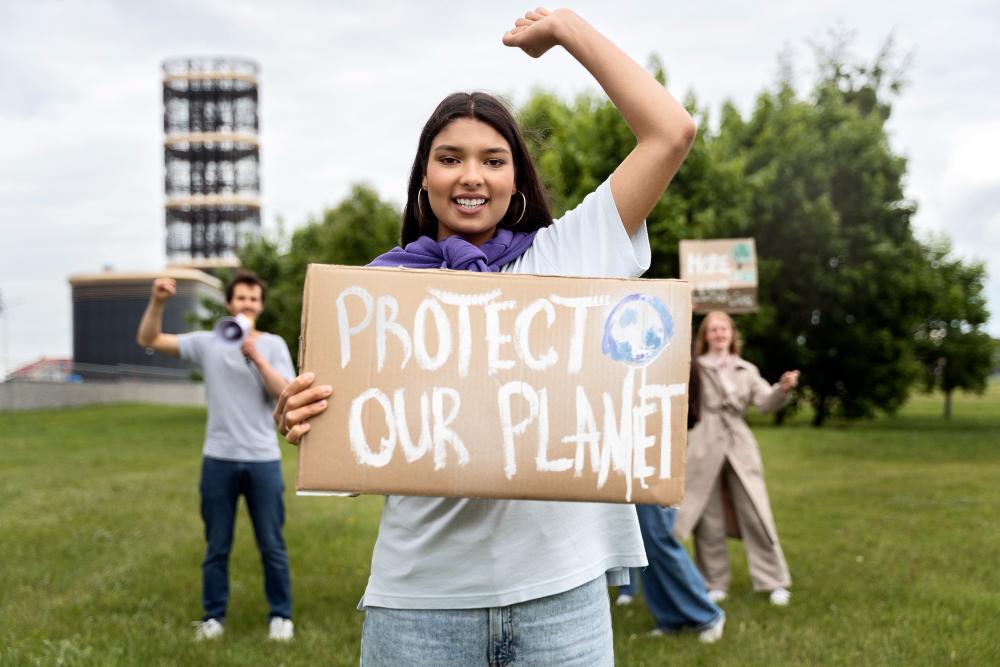 A photograph of several climate protestors
