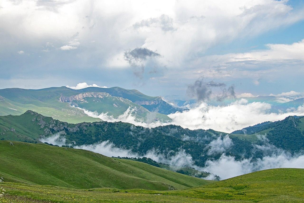 A photograph of small rocky mountains and hills