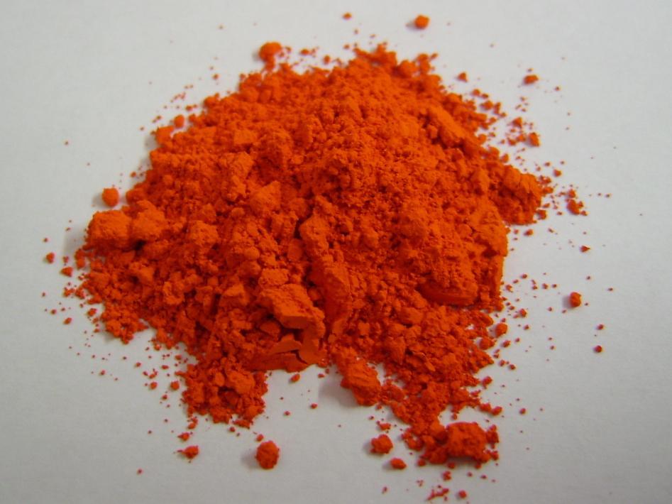 A photograph of powdered lead oxide