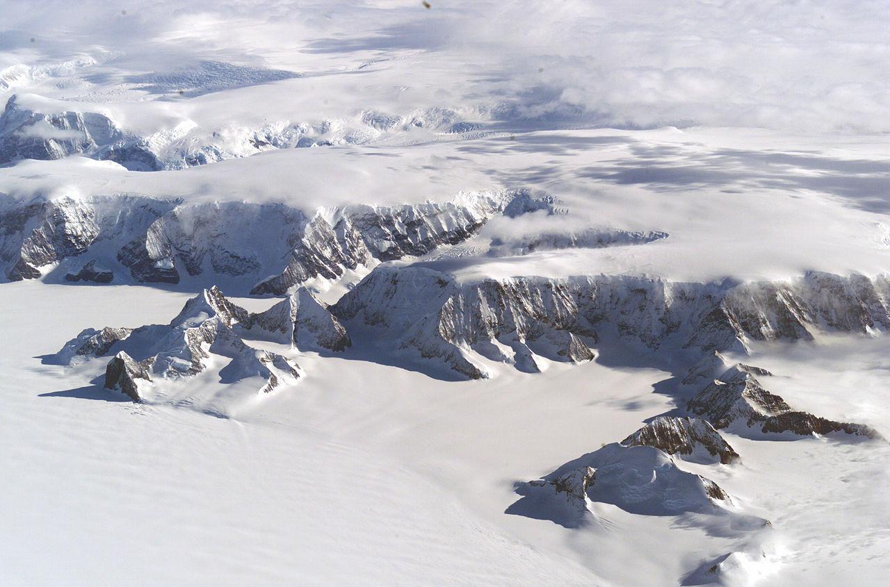 A photograph of a large ice shelf