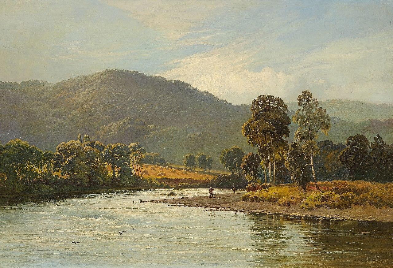 A painting of the Scottish landscape during summer