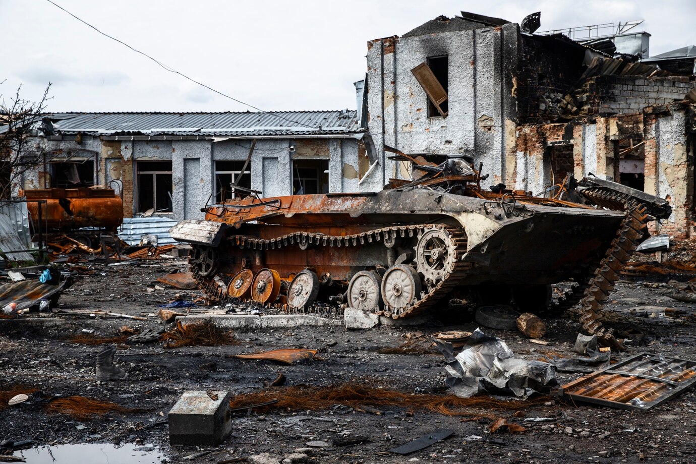 Damaged tank in war