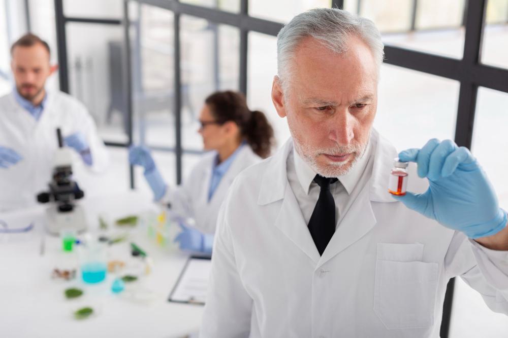 A photograph of several scientists in the lab
