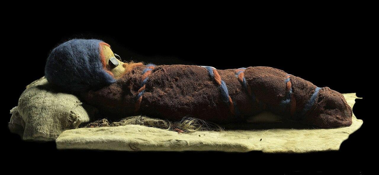 A photograph of a small mummified child