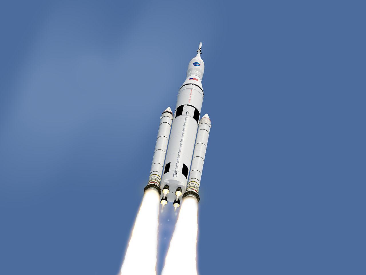 A photograph of a rocket heading towards space