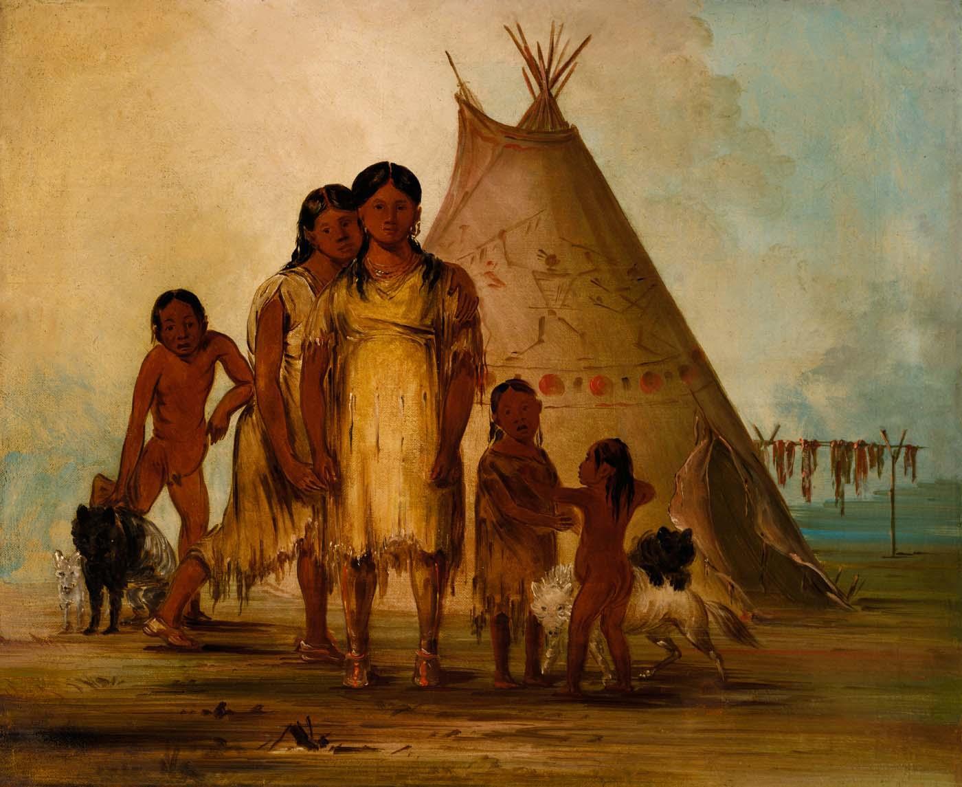 A painting depicting several young children from a Comanche tribe