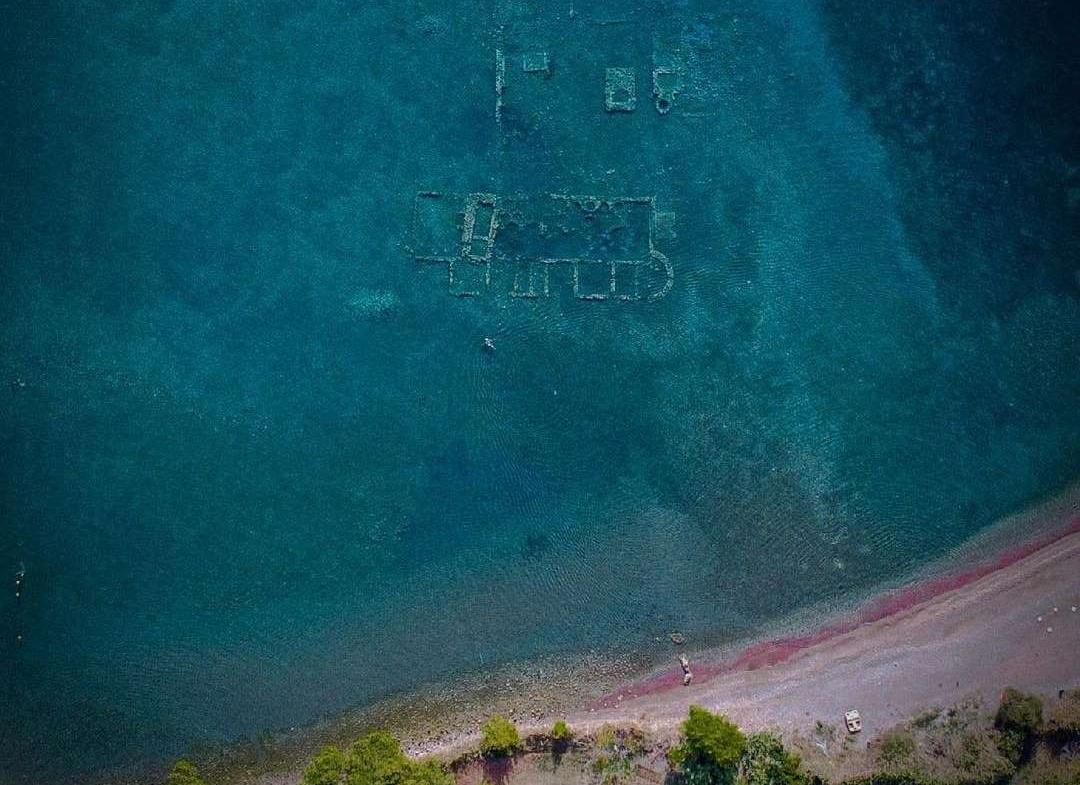 A depiction of several of Pavlopetri’s structures under the water