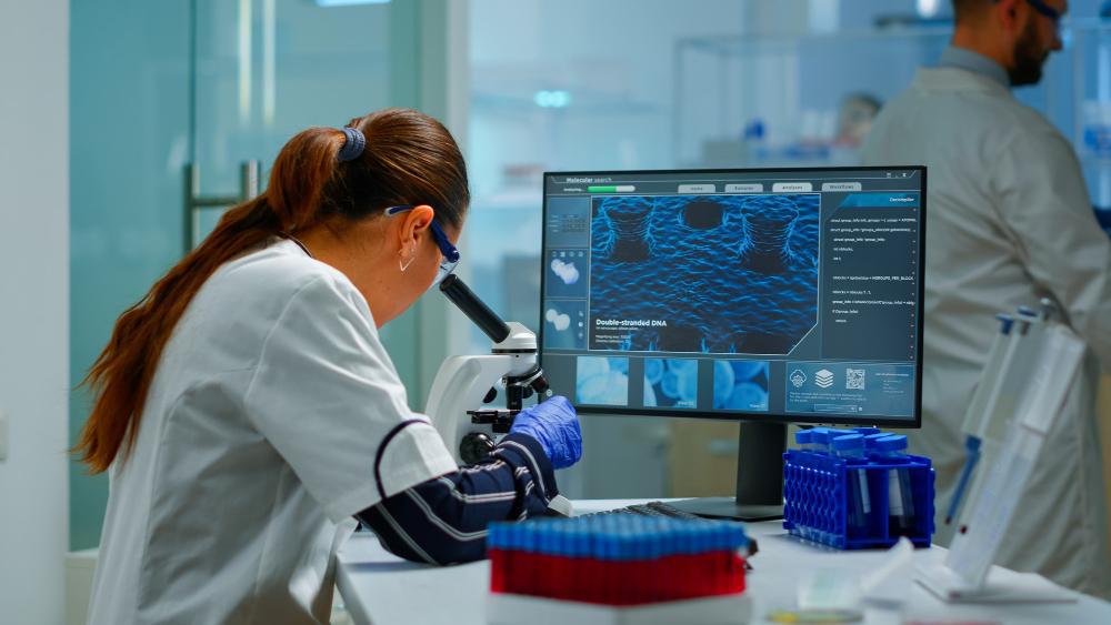 A photograph of scientists working in their lab