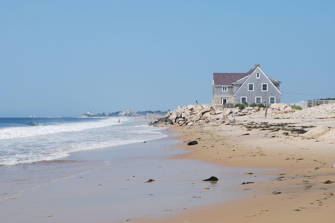 A photograph of a house found right on the beach in the US