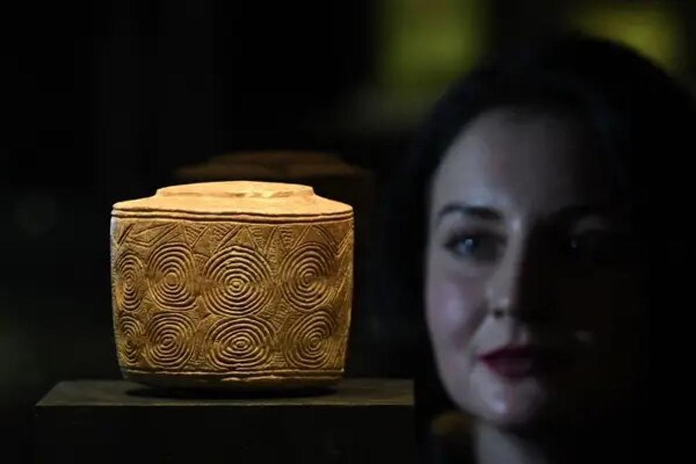 A photograph of an ancient chalk artifact discovered in Britain