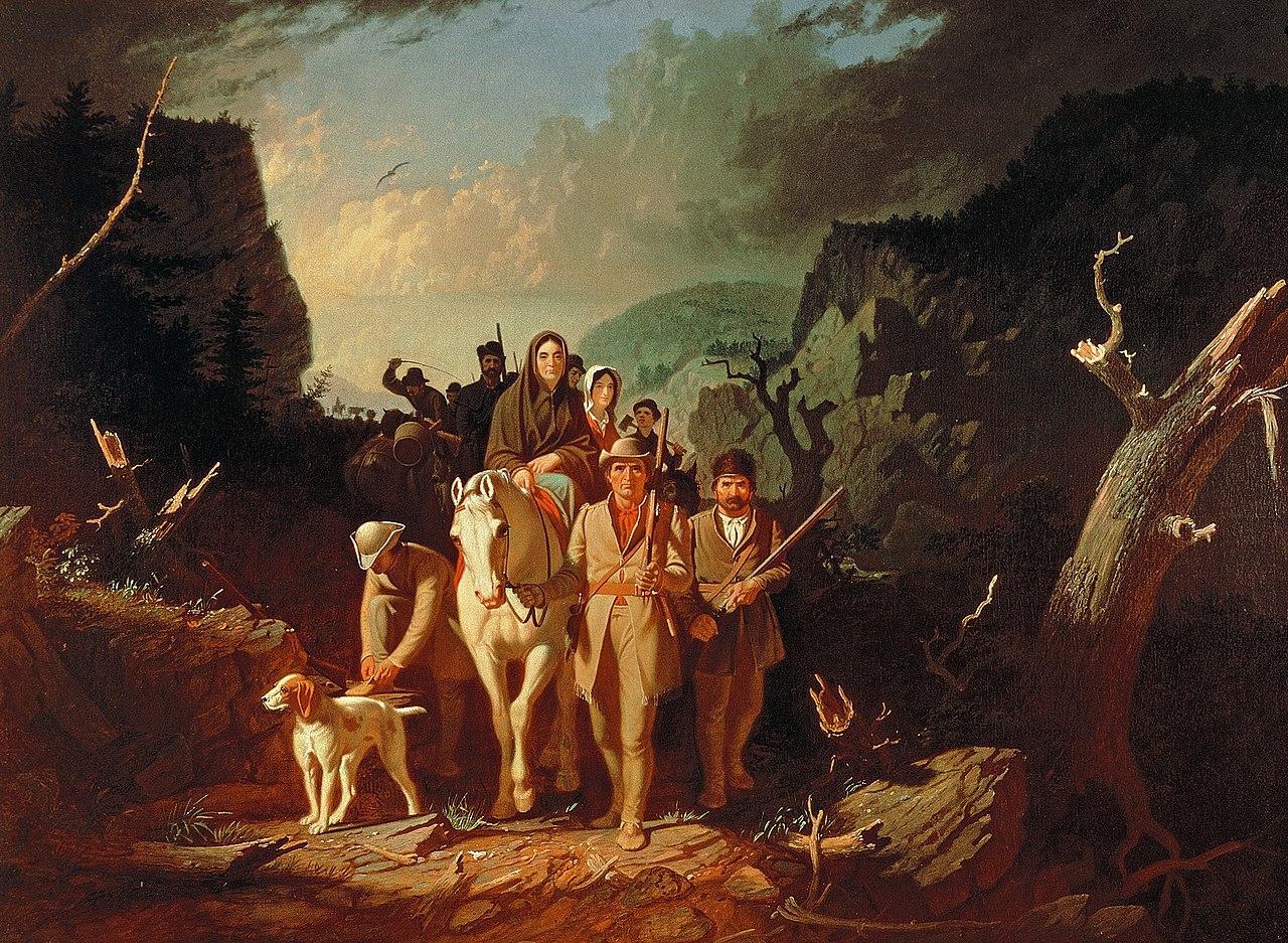 An artist's depiction of settlers arriving in the US