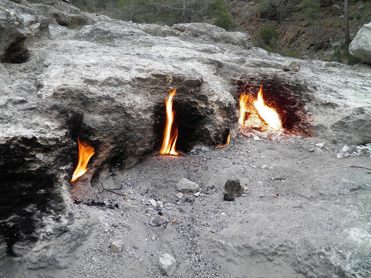 A photograph of the flames of Chimera in Turkey