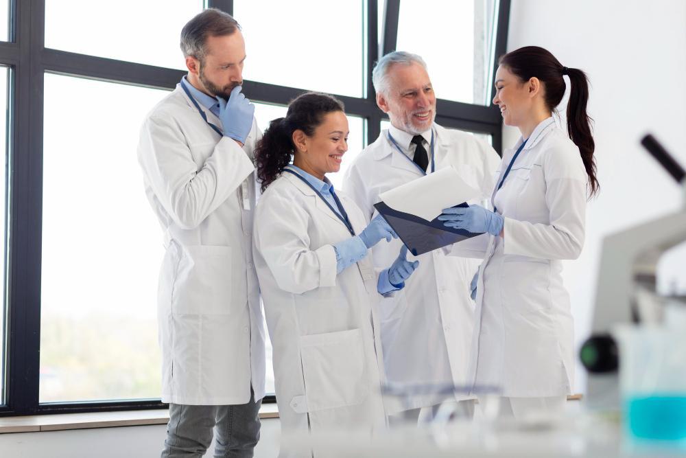 A photograph of two scientists working together