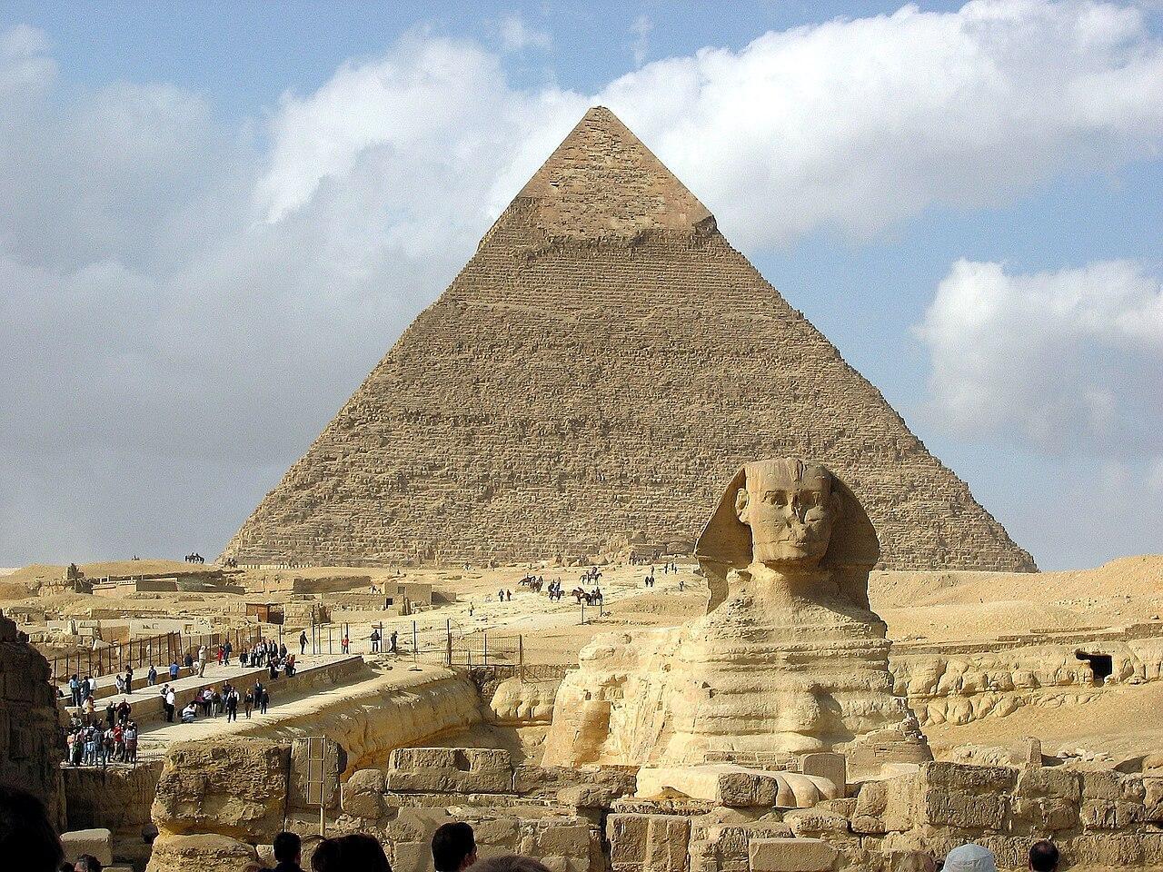 A photograph of the Sphinx alongside an Egyptian pyramid