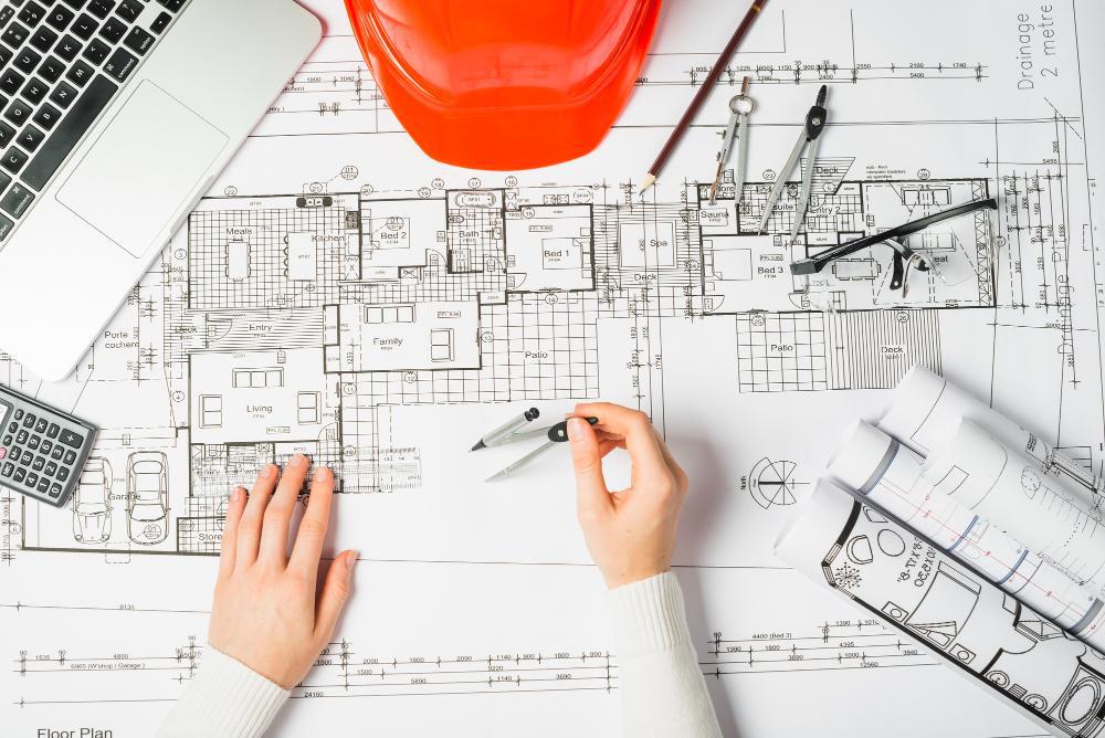 A photograph of an architect designing a building