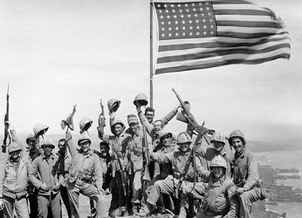 WWII Soldiers with US flag