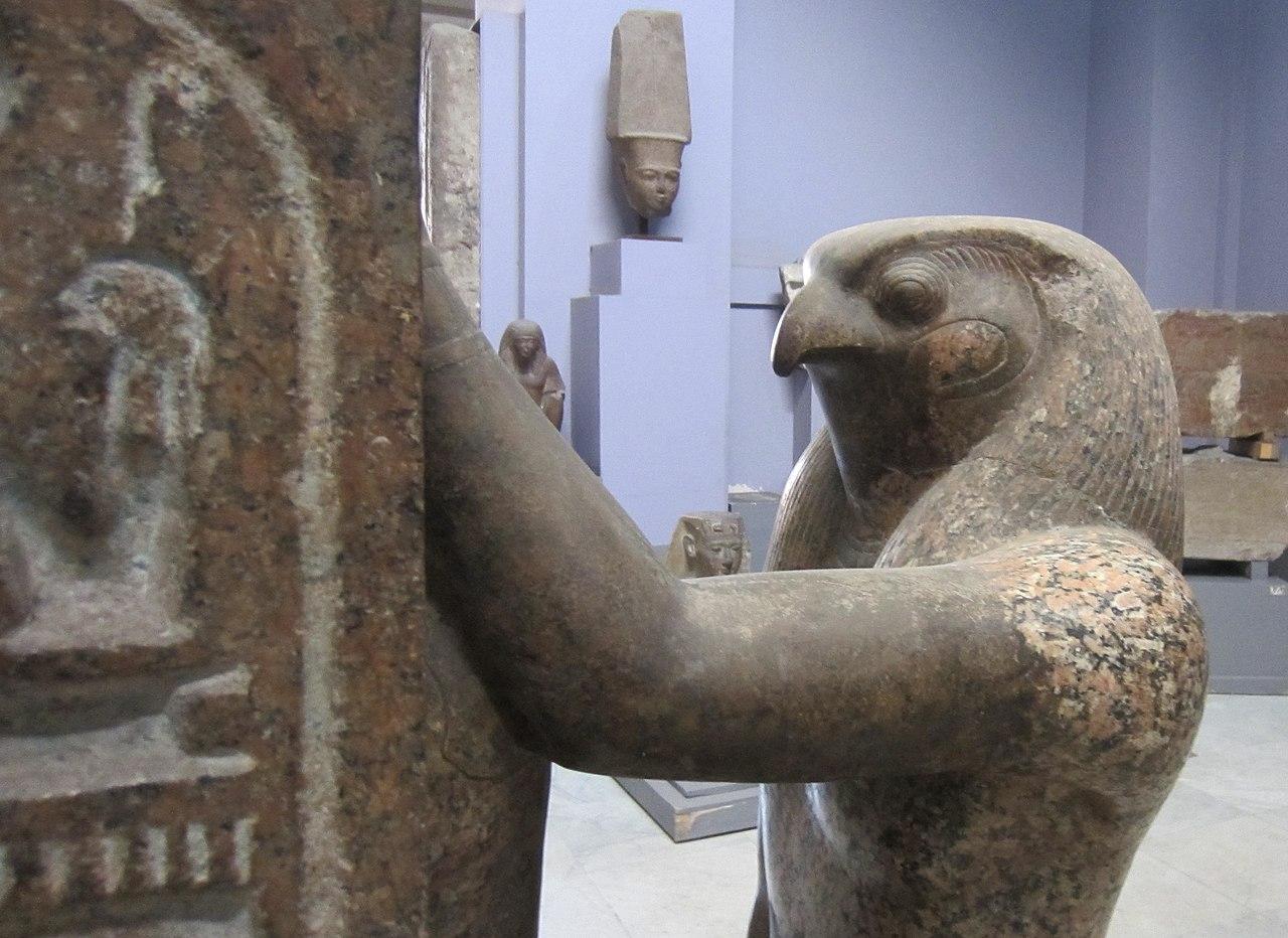 A photograph of an Egyptian figure depicting the deity Horus
